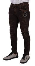 Brown Distressed Slim Fit Skinny Denim Jeans Dolce & Gabbana
