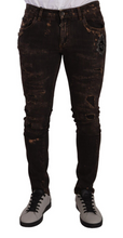 Brown Distressed Slim Fit Skinny Denim Jeans Dolce & Gabbana