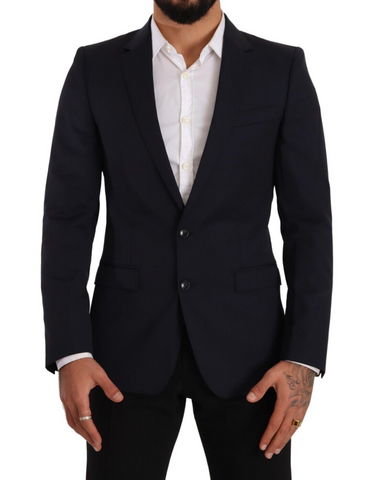 Dark Blue Single Breasted Coat MARTINI Blazer Dolce & Gabbana