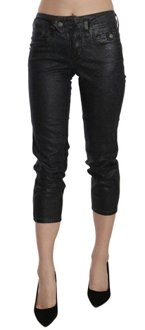 Black Washed Mid Waist Slim Leg Cropped Denim Pants John Galliano