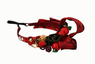 Cherry Silk Crystal Bow Logo Diadem Tiara Headband Dolce & Gabbana