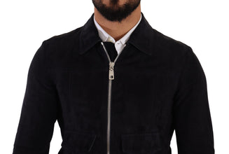 Blue Suede Lambskin Leather Coat Jacket Dolce & Gabbana