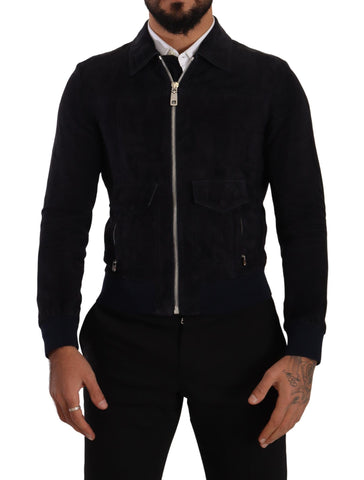 Blue Suede Lambskin Leather Coat Jacket Dolce & Gabbana