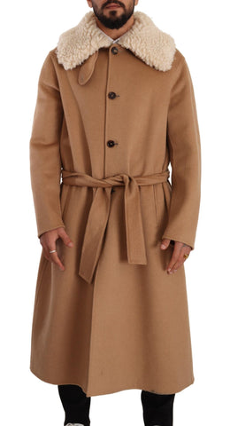 Beige Camel Skin Cashmere Shearling Overcoat Jacket Dolce & Gabbana