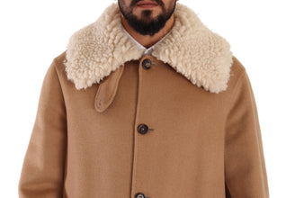 Beige Camel Skin Cashmere Shearling Overcoat Jacket Dolce & Gabbana