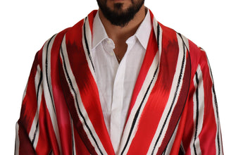 Red White Striped Silk Mens Night Gown Robe Dolce & Gabbana