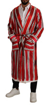 Red White Striped Silk Mens Night Gown Robe Dolce & Gabbana