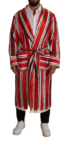 Red White Striped Silk Mens Night Gown Robe Dolce & Gabbana