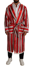 Red White Striped Silk Mens Night Gown Robe Dolce & Gabbana