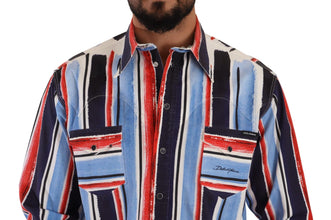 Red Striped Long Sleeve Cotton Shirt Blue Dolce & Gabbana