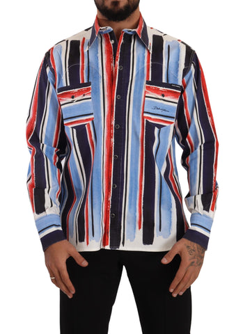 Red Striped Long Sleeve Cotton Shirt Blue Dolce & Gabbana