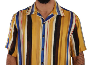 Yellow Striped Short Sleeve Silk Shirt Dolce & Gabbana