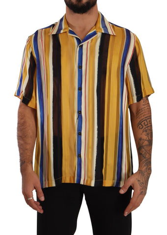Yellow Striped Short Sleeve Silk Shirt Dolce & Gabbana