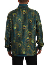 Peacock Feather Print Silk Pajama Mens Shirt Dolce & Gabbana