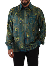 Peacock Feather Print Silk Pajama Mens Shirt Dolce & Gabbana