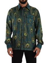 Peacock Feather Print Silk Pajama Mens Shirt Dolce & Gabbana