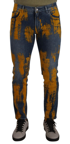 Blue Yellow Dye Cotton Skinny Men Denim Jeans Dolce & Gabbana