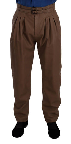 Brown Leather Tapered High Waist Pants Dolce & Gabbana
