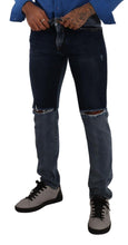 Blue Two Tone Tattered Cotton Slim Denim Jeans Dolce & Gabbana