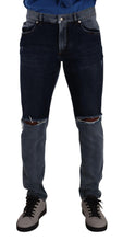Blue Two Tone Tattered Cotton Slim Denim Jeans Dolce & Gabbana