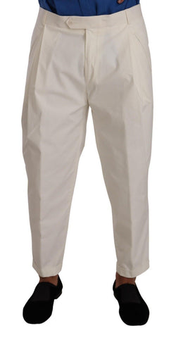 White Cotton Tapered Men Trouser Dress Pants Dolce & Gabbana