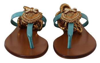 Blue Leather Devotion Flats Sandals Dolce & Gabbana
