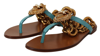 Blue Leather Devotion Flats Sandals Dolce & Gabbana