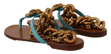 Blue Leather Devotion Flats Sandals Dolce & Gabbana