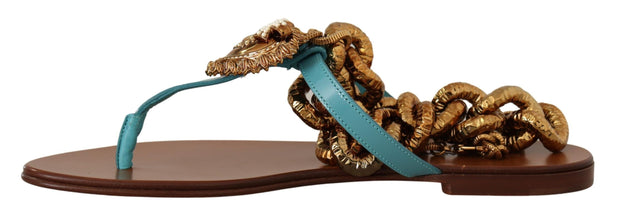 Blue Leather Devotion Flats Sandals Dolce & Gabbana