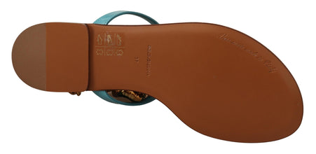 Blue Leather Devotion Flats Sandals Dolce & Gabbana