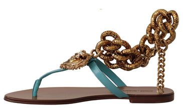 Blue Leather Devotion Flats Sandals Dolce & Gabbana