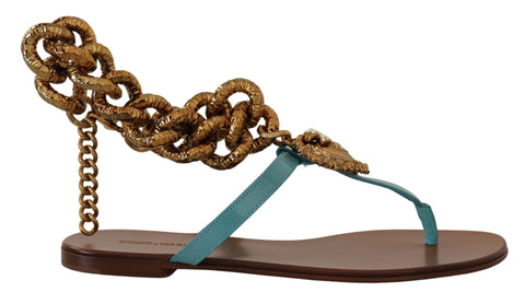 Blue Leather Devotion Flats Sandals Dolce & Gabbana