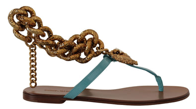 Blue Leather Devotion Flats Sandals Dolce & Gabbana