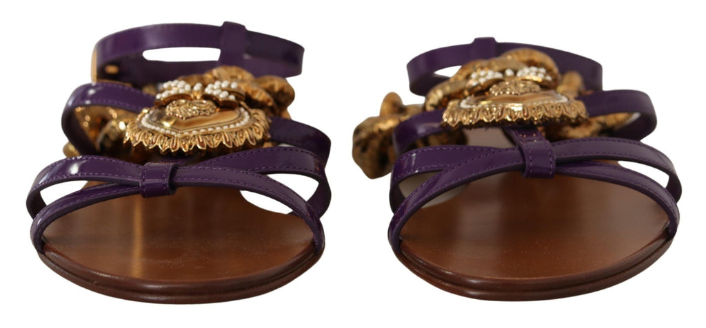 Purple Leather Devotion Flats Sandals Shoes Dolce & Gabbana