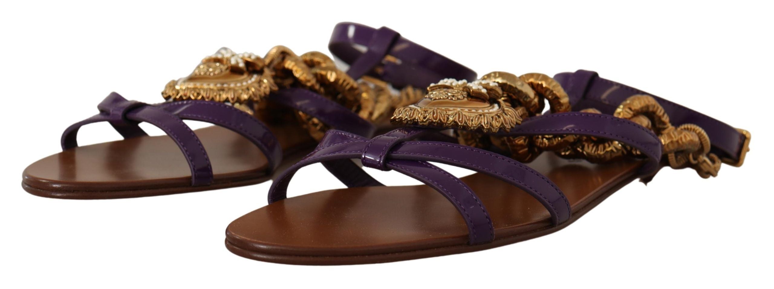 Purple Leather Devotion Flats Sandals Shoes Dolce & Gabbana