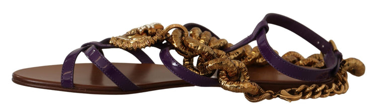 Purple Leather Devotion Flats Sandals Shoes Dolce & Gabbana