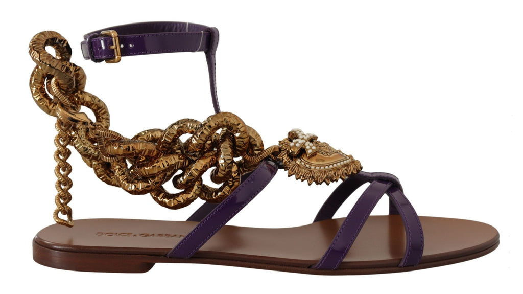 Purple Leather Devotion Flats Sandals Shoes Dolce & Gabbana