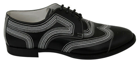 Black Leather Derby Formal White Lace Shoes Dolce & Gabbana
