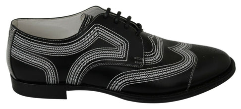 Black Leather Derby Formal White Lace Shoes Dolce & Gabbana
