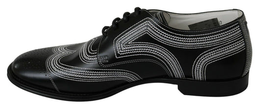 Black Leather Derby Formal White Lace Shoes Dolce & Gabbana
