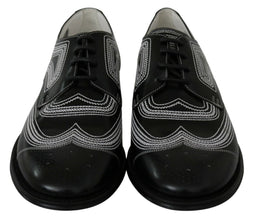 Black Leather Derby Formal White Lace Shoes Dolce & Gabbana
