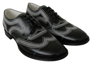 Black Leather Derby Formal White Lace Shoes Dolce & Gabbana