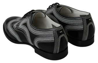 Black Leather Derby Formal White Lace Shoes Dolce & Gabbana