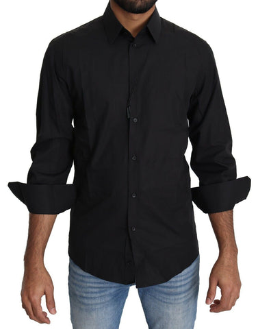 Black Cotton Formal Dress Men Top Shirt Dolce & Gabbana