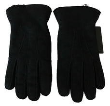 Black Leather Motorcycle Biker Mitten Gloves Dolce & Gabbana