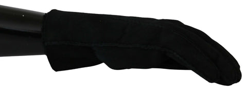 Black Leather Motorcycle Biker Mitten Gloves Dolce & Gabbana