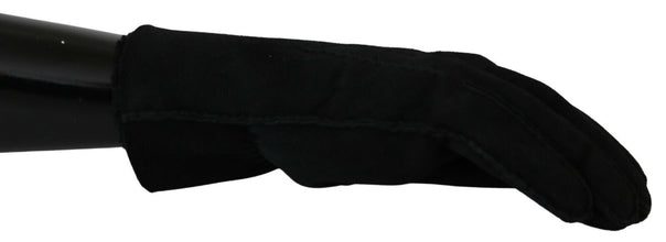 Black Leather Motorcycle Biker Mitten Gloves Dolce & Gabbana