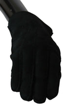 Black Leather Motorcycle Biker Mitten Gloves Dolce & Gabbana