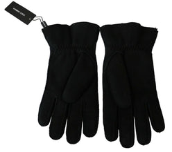 Black Leather Motorcycle Biker Mitten Gloves Dolce & Gabbana