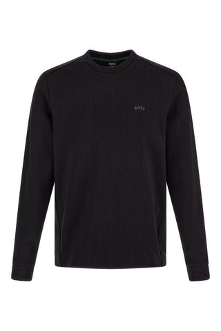 Elegant Black Cotton Round Neck Sweatshirt Hugo Boss